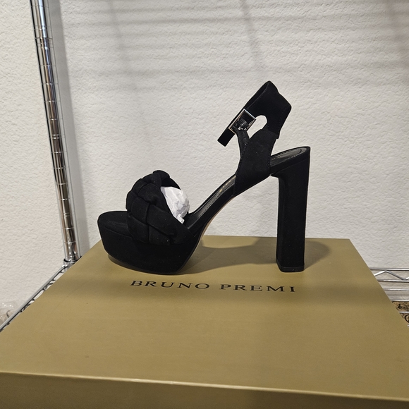 659 Bruno Premi Leather Black High Block Heel Platform Sandals EU 38 - Picture 2 of 4